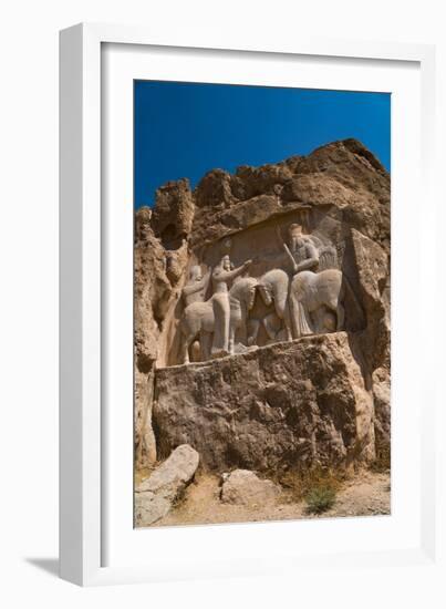 Carved relief of the Investiture of Ardashir I, 224-239 AD, Naqsh-e Rostam Necropolis, near Persepo-James Strachan-Framed Photographic Print