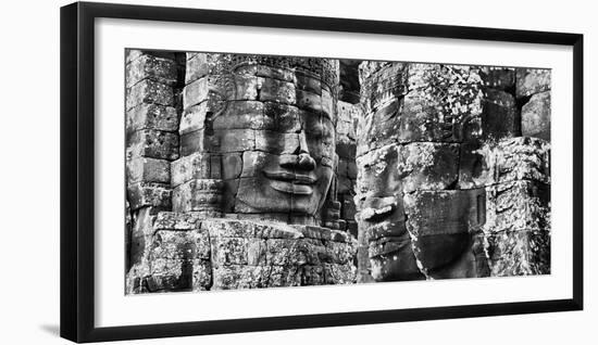 Carved stone faces in the Khmer temple of Bayon, Siem Reap, Cambodia-null-Framed Photographic Print