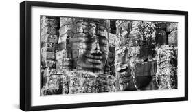 Carved stone faces in the Khmer temple of Bayon, Siem Reap, Cambodia-null-Framed Photographic Print