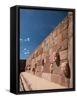 Carved Stone Tenon-Heads in a Wall of a Semi-Subterranean Temple in Tiwanaku-Alex Saberi-Framed Stretched Canvas