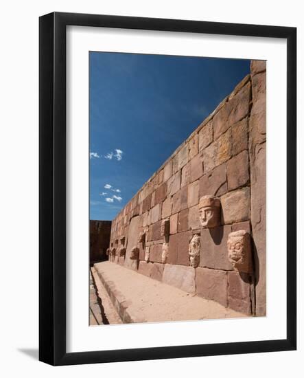 Carved Stone Tenon-Heads in a Wall of a Semi-Subterranean Temple in Tiwanaku-Alex Saberi-Framed Premium Photographic Print