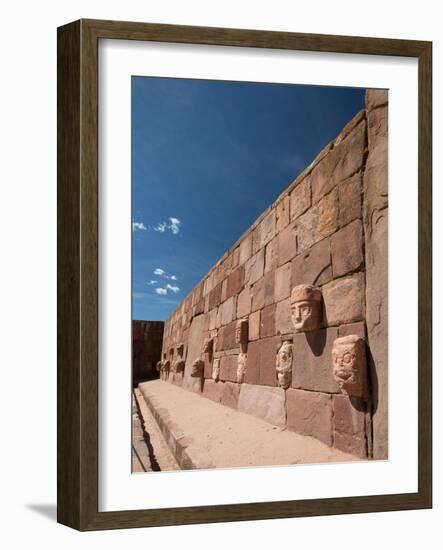 Carved Stone Tenon-Heads in a Wall of a Semi-Subterranean Temple in Tiwanaku-Alex Saberi-Framed Photographic Print