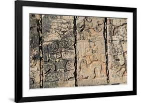 Carved stonework on the Temple of the Warriors at the ancient Mayan city of Chichen Itza, in Yuc...-null-Framed Photographic Print