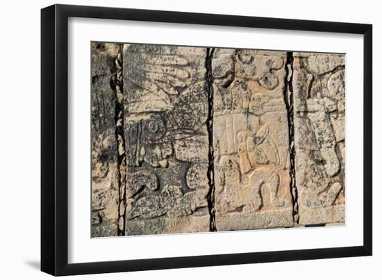 Carved stonework on the Temple of the Warriors at the ancient Mayan city of Chichen Itza, in Yuc...-null-Framed Photographic Print