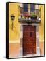 Carved Wooden Door and Balcony, San Miguel, Guanajuato State, Mexico-Julie Eggers-Framed Stretched Canvas