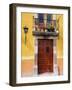 Carved Wooden Door and Balcony, San Miguel, Guanajuato State, Mexico-Julie Eggers-Framed Photographic Print