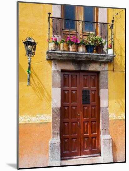 Carved Wooden Door and Balcony, San Miguel, Guanajuato State, Mexico-Julie Eggers-Mounted Photographic Print