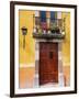 Carved Wooden Door and Balcony, San Miguel, Guanajuato State, Mexico-Julie Eggers-Framed Photographic Print