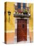 Carved Wooden Door and Balcony, San Miguel, Guanajuato State, Mexico-Julie Eggers-Stretched Canvas