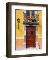 Carved Wooden Door and Balcony, San Miguel, Guanajuato State, Mexico-Julie Eggers-Framed Photographic Print