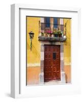 Carved Wooden Door and Balcony, San Miguel, Guanajuato State, Mexico-Julie Eggers-Framed Photographic Print