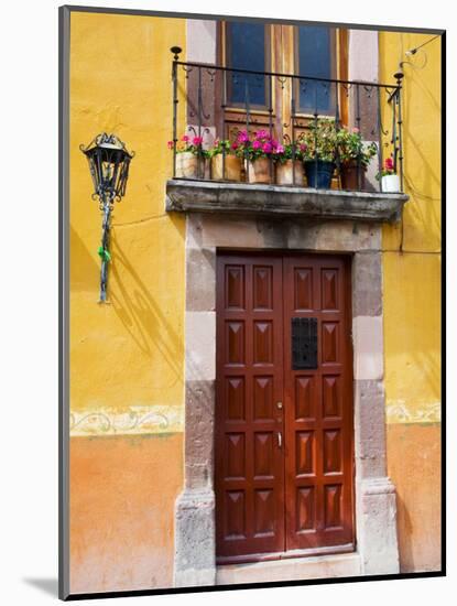 Carved Wooden Door and Balcony, San Miguel, Guanajuato State, Mexico-Julie Eggers-Mounted Photographic Print