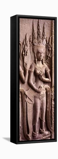 Carving of a Deity Wearing Elaborate Headdresses at Angkor Wat Temple, Angkor, Cambodia-null-Framed Stretched Canvas