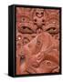 Carvings on a Whare Whakairo Meeting House, Rotorua, Taupo Volcanic Zone, North Island, New Zealand-Kober Christian-Framed Stretched Canvas