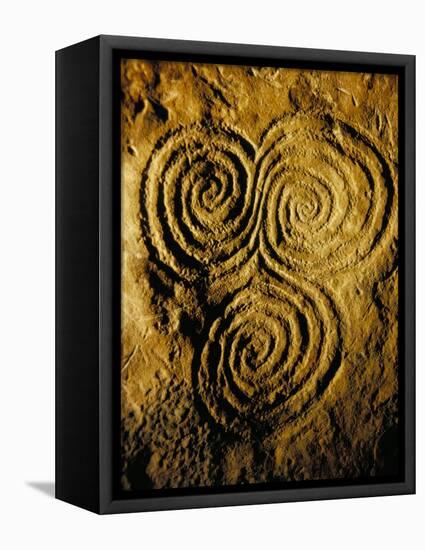 Carvings on Stone, New Grange (Newgrange) Site, County Meath, Leinster, Eire (Ireland)-Bruno Barbier-Framed Stretched Canvas