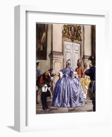 Casanova Kisses the Hand of a Russian Aristocrat-Auguste Leroux-Framed Art Print