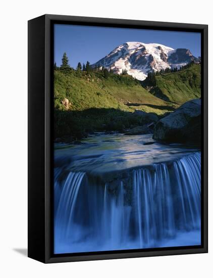 Cascade below Mt. Rainier, Mt. Rainier National Park, Washington, USA-Charles Gurche-Framed Stretched Canvas