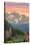 Cascade Mountains, Washington - Bears and Spring Flowers-Lantern Press-Stretched Canvas