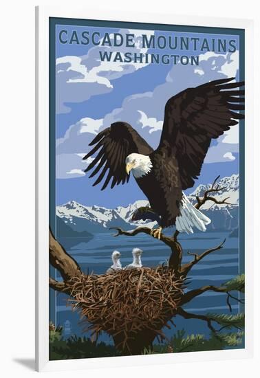 Cascade Mountains, Washington - Eagle Perched with Chicks-Lantern Press-Framed Art Print