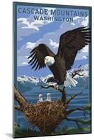 Cascade Mountains, Washington - Eagle Perched with Chicks-Lantern Press-Mounted Art Print