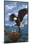 Cascade Mountains, Washington - Eagle Perched with Chicks-Lantern Press-Mounted Art Print