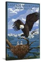 Cascade Mountains, Washington - Eagle Perched with Chicks-Lantern Press-Stretched Canvas