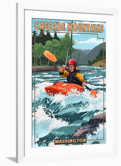 Cascade Mountains, Washington - Kayak Scene-Lantern Press-Framed Art Print