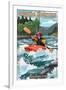 Cascade Mountains, Washington - Kayak Scene-Lantern Press-Framed Art Print