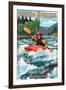 Cascade Mountains, Washington - Kayak Scene-Lantern Press-Framed Art Print