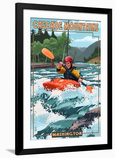 Cascade Mountains, Washington - Kayak Scene-Lantern Press-Framed Art Print