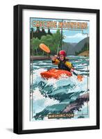 Cascade Mountains, Washington - Kayak Scene-Lantern Press-Framed Art Print