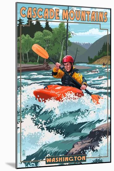 Cascade Mountains, Washington - Kayak Scene-Lantern Press-Mounted Art Print