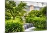 Cascading Creek in a Garden with a Medieval Tower-George Oze-Mounted Photographic Print