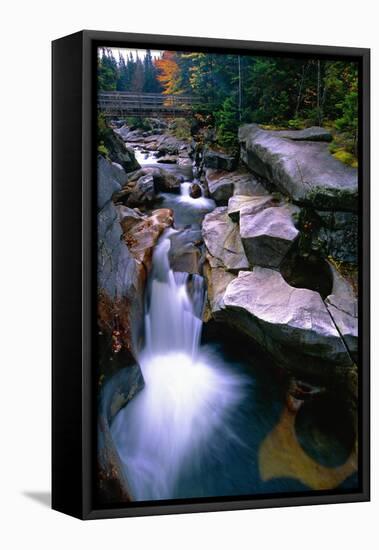 Cascading Falls on the Ammonoosuc River-George Oze-Framed Stretched Canvas
