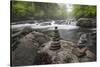 Cascading mountain stream and rock cairns, Great Smoky Mountains NP, Tennessee, North Carolina-Adam Jones-Stretched Canvas