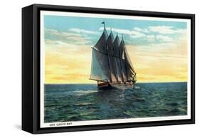 Casco Bay, Maine - View of a Sailboat off the Bay-Lantern Press-Framed Stretched Canvas