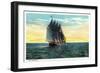Casco Bay, Maine - View of a Sailboat off the Bay-Lantern Press-Framed Art Print