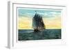Casco Bay, Maine - View of a Sailboat off the Bay-Lantern Press-Framed Art Print