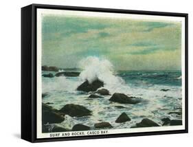 Casco Bay, Maine - View of the Surf and Beach Rocks-Lantern Press-Framed Stretched Canvas