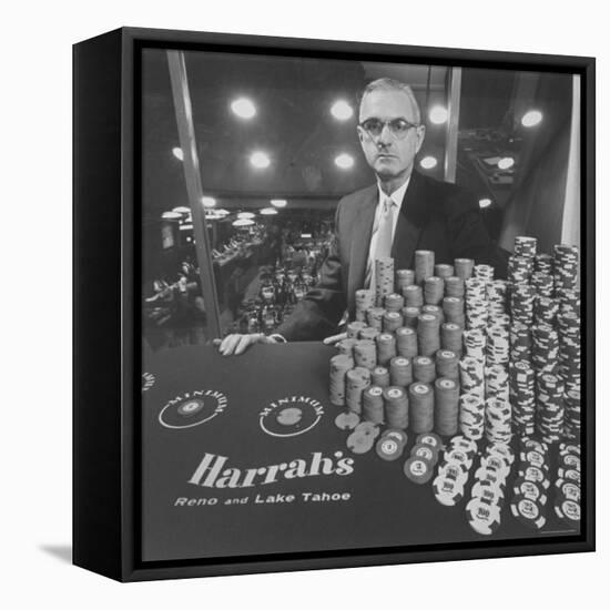 Casino and Night Club Owner William Harrah at Table-Nat Farbman-Framed Stretched Canvas