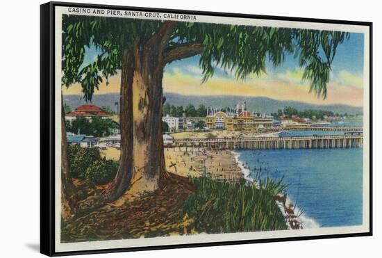 Casino and Pier, Santa Cruz - Santa Cruz, CA-Lantern Press-Framed Stretched Canvas