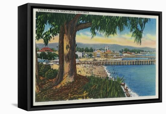 Casino and Pier, Santa Cruz - Santa Cruz, CA-Lantern Press-Framed Stretched Canvas