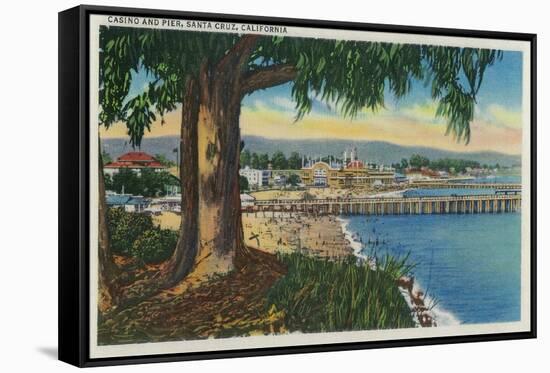 Casino and Pier, Santa Cruz - Santa Cruz, CA-Lantern Press-Framed Stretched Canvas