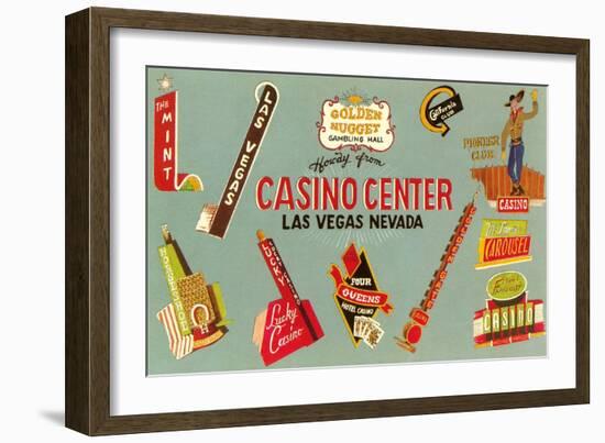 Casino Center, Array of Signs, Nevada-null-Framed Art Print