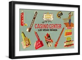 Casino Center, Array of Signs, Nevada-null-Framed Art Print