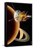 Cassini Spacecraft Near Titan-David Ducros-Framed Stretched Canvas