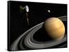 Cassini Spacecraft Orbiting Saturn and And its Moon Titan-null-Framed Stretched Canvas