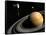 Cassini Spacecraft Orbiting Saturn and And its Moon Titan-null-Framed Stretched Canvas