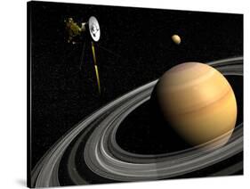 Cassini Spacecraft Orbiting Saturn and And its Moon Titan-null-Stretched Canvas