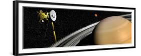 Cassini Spacecraft Orbiting Saturn and And its Moon Titan-null-Framed Premium Giclee Print